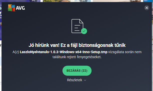 AVG-vizsgálat telepítés közben